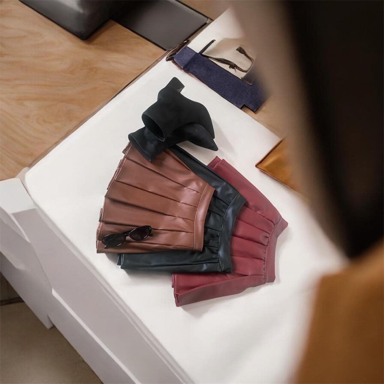 Falda Plisada en Cuerina Premium