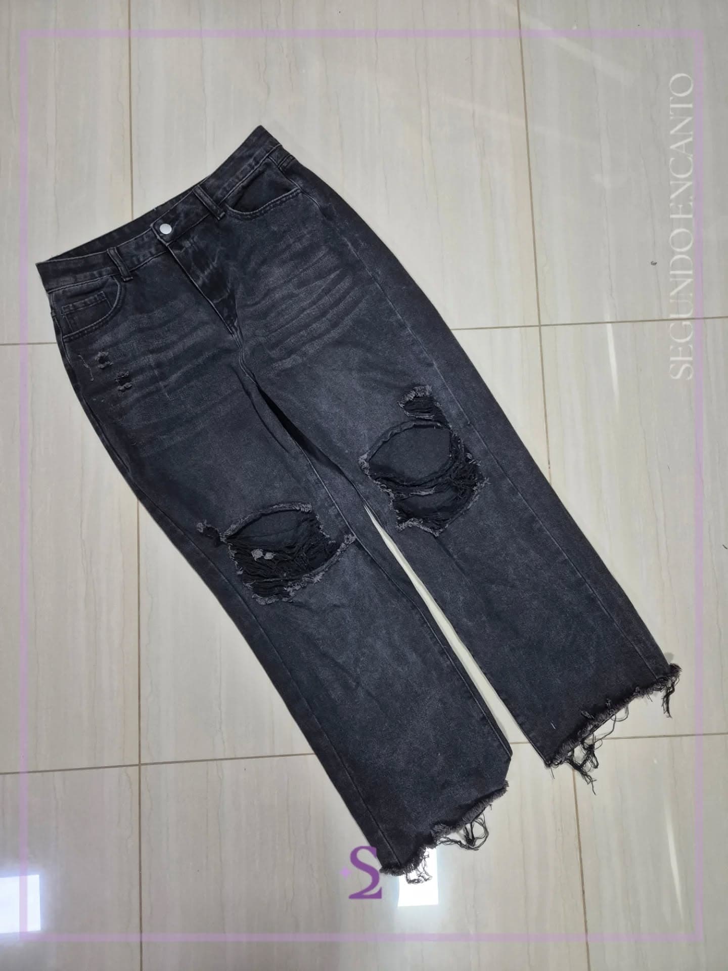 Jeans rotos color negro lavado L