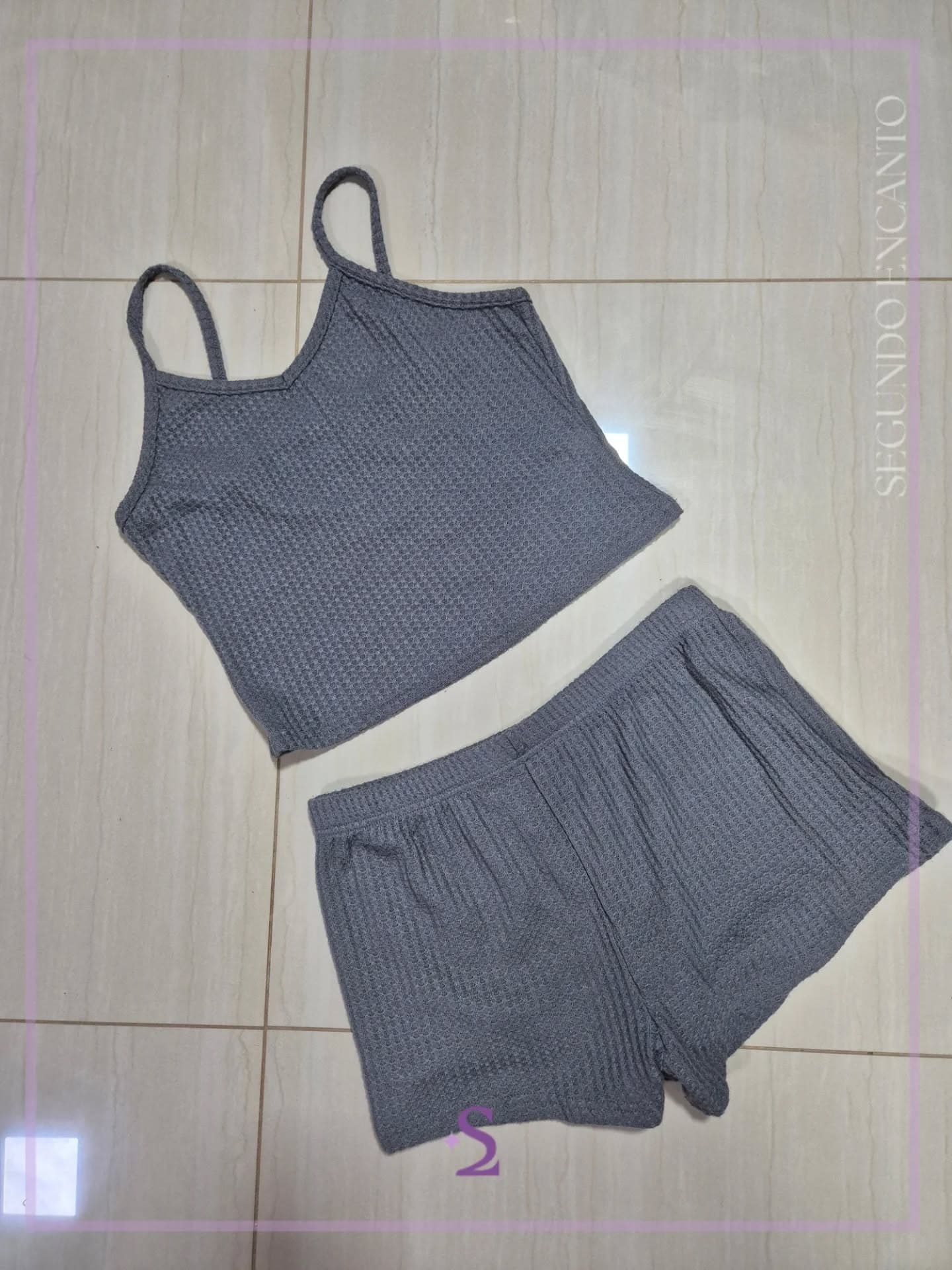 Set pijama gris tela wafle L