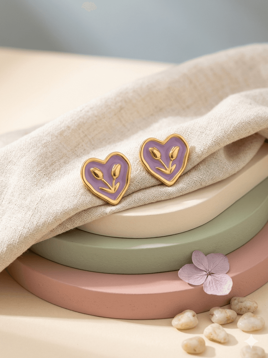 Aretes Corazón Floral 
