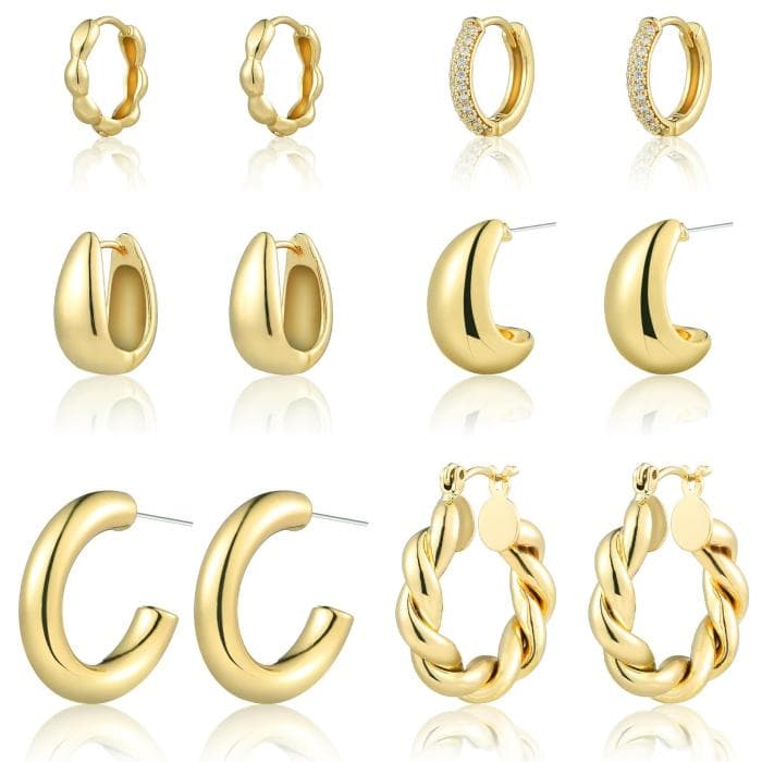 6 pares de aretes de oro para mujer, juego de pendientes de aro gruesos chapados en oro de 14 quilates, hipoalergénicos, ligeros, con aros abiertos retorcidos, ideales como regalo de Navidad o cumpleaños.