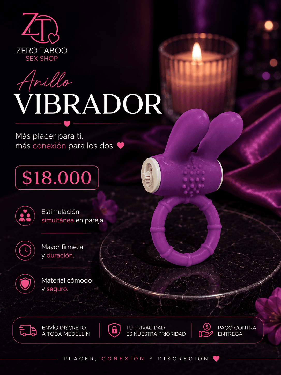 Anillo Vibrador de Silicona Bunny Dual