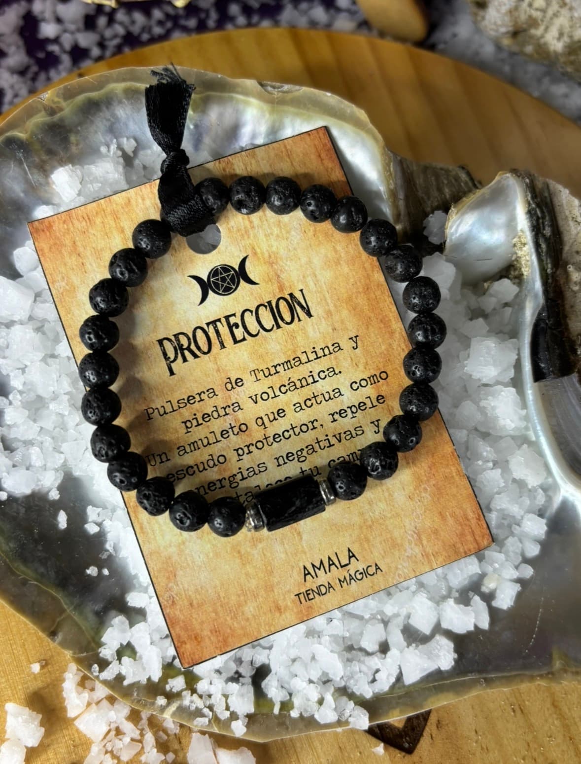 Pulsera Protección, Turmalina y Piedra volcánica 