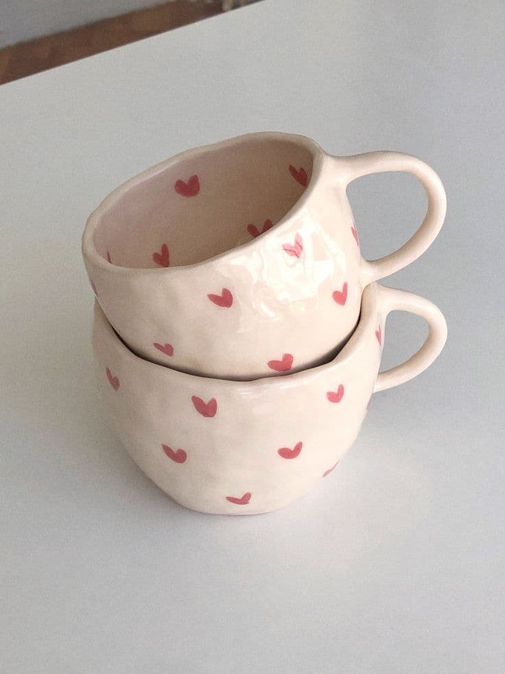 Taza ceramica de flores color rosado