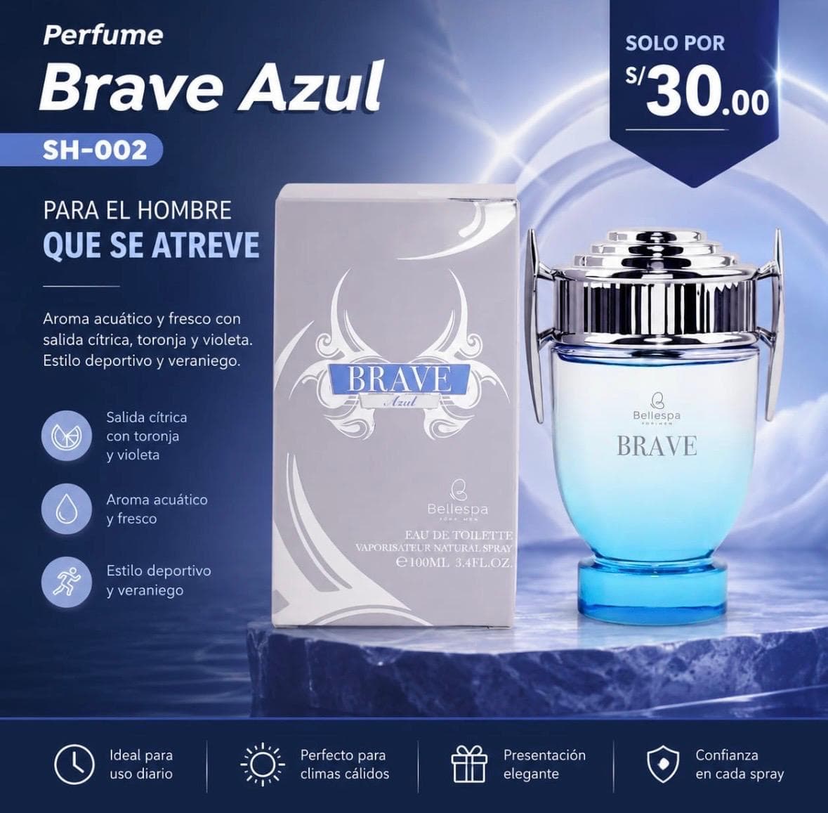 BRAVE AZUL| Perfume Hombre 100ml | Fresco y Duradero