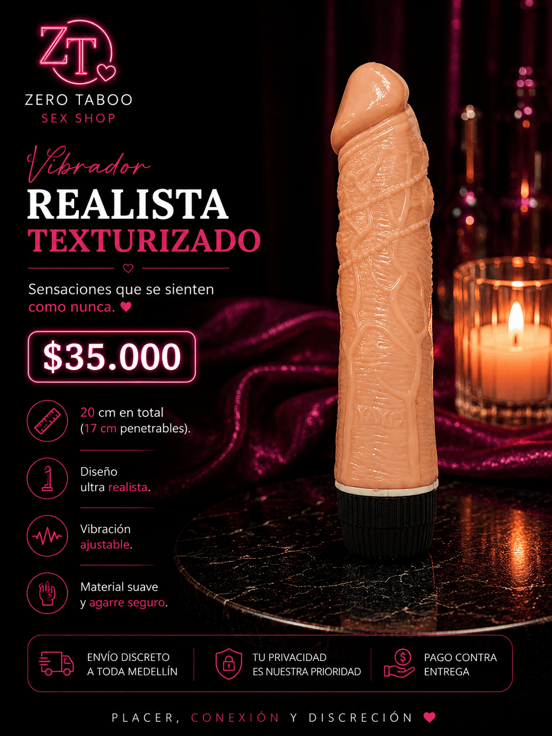 Vibrador Realista Texturizado (20 cm o 21 cm)
